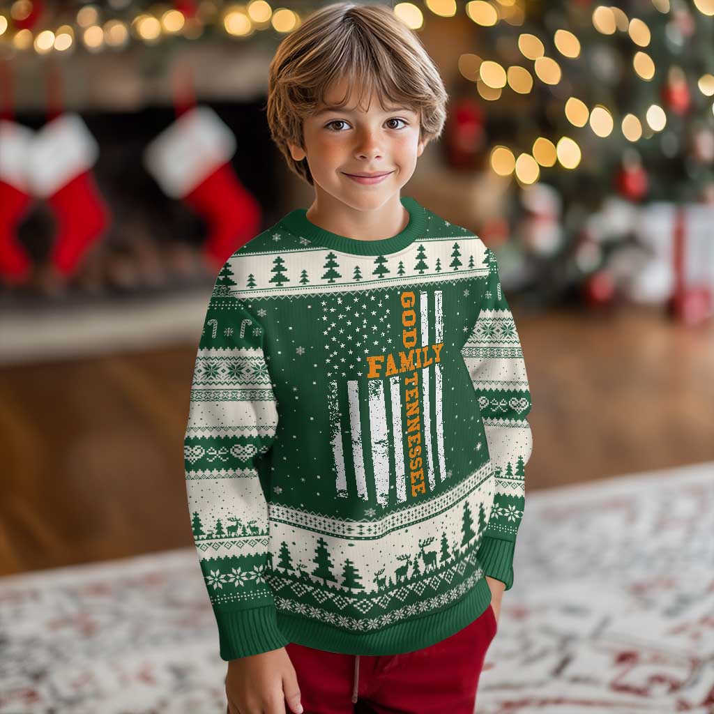 God Family Tennessee Ugly Christmas Sweater TN Game Day Christian American Flag
