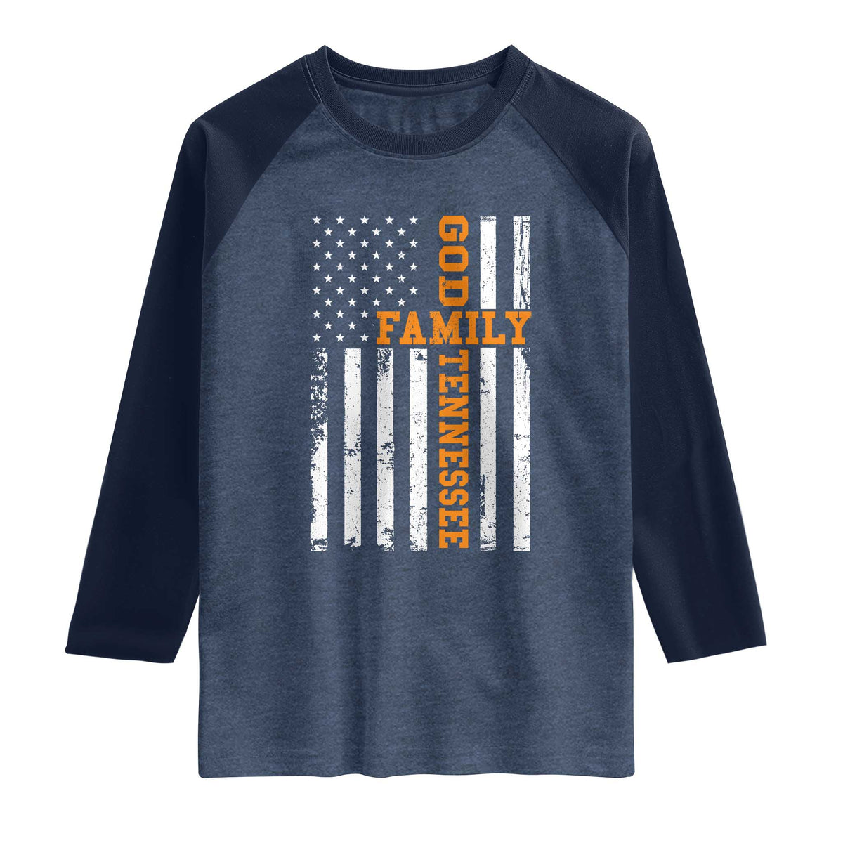 God Family Tennessee Raglan Shirt TN Game Day Christian American Flag