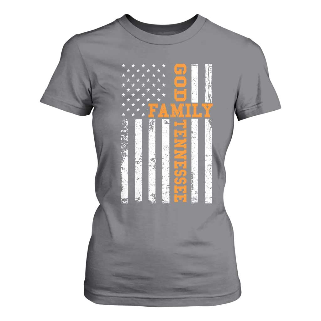 God Family Tennessee T Shirt For Women TN Game Day Christian American Flag