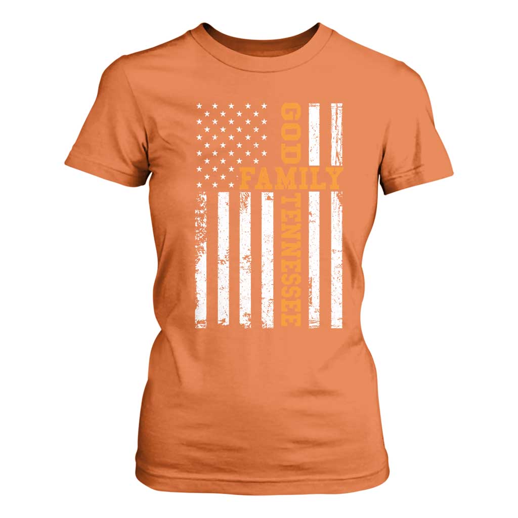 God Family Tennessee T Shirt For Women TN Game Day Christian American Flag