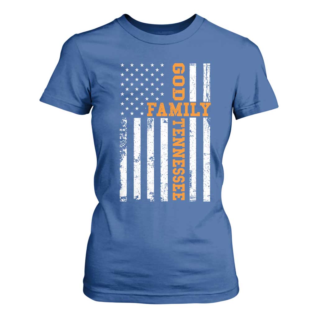 God Family Tennessee T Shirt For Women TN Game Day Christian American Flag