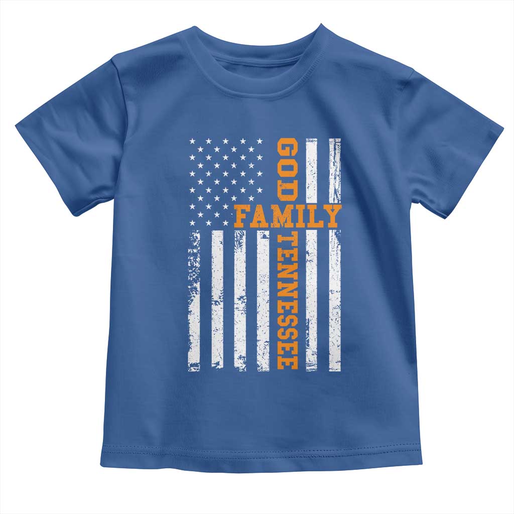 God Family Tennessee Toddler T Shirt TN Game Day Christian American Flag