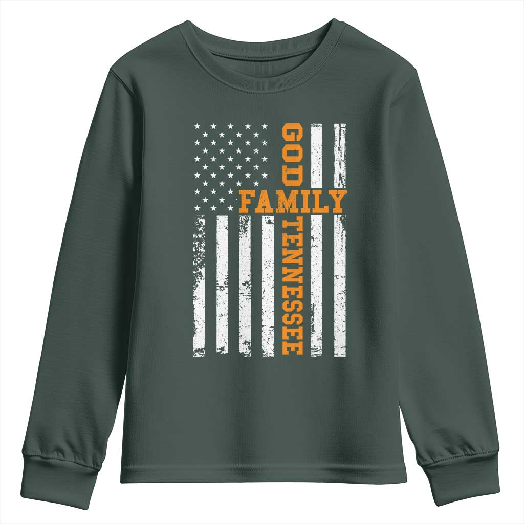 God Family Tennessee Youth Sweatshirt TN Game Day Christian American Flag