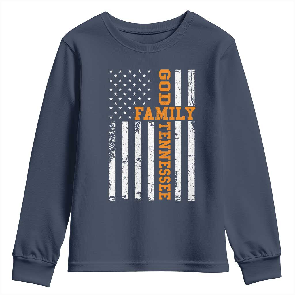 God Family Tennessee Youth Sweatshirt TN Game Day Christian American Flag