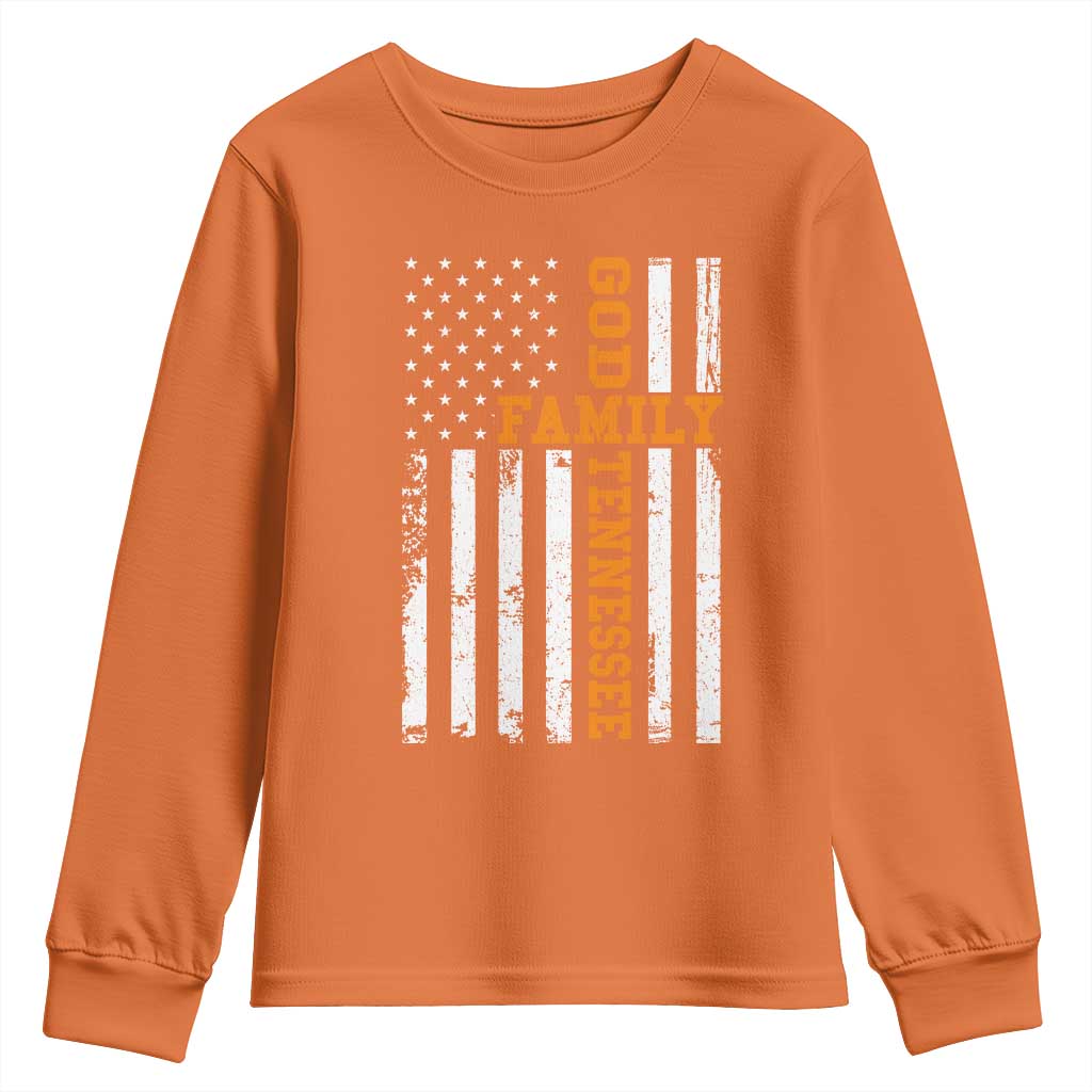 God Family Tennessee Youth Sweatshirt TN Game Day Christian American Flag