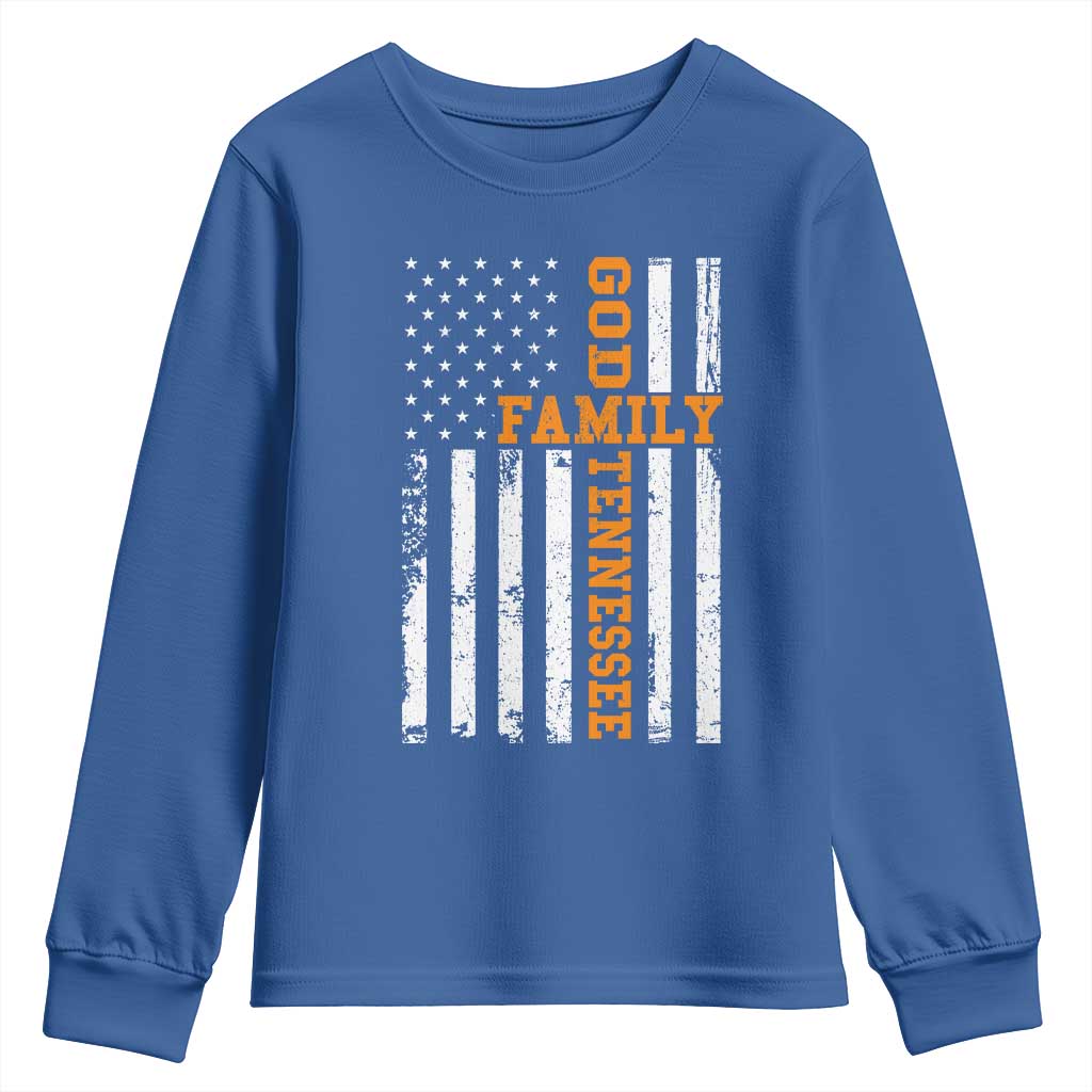 God Family Tennessee Youth Sweatshirt TN Game Day Christian American Flag