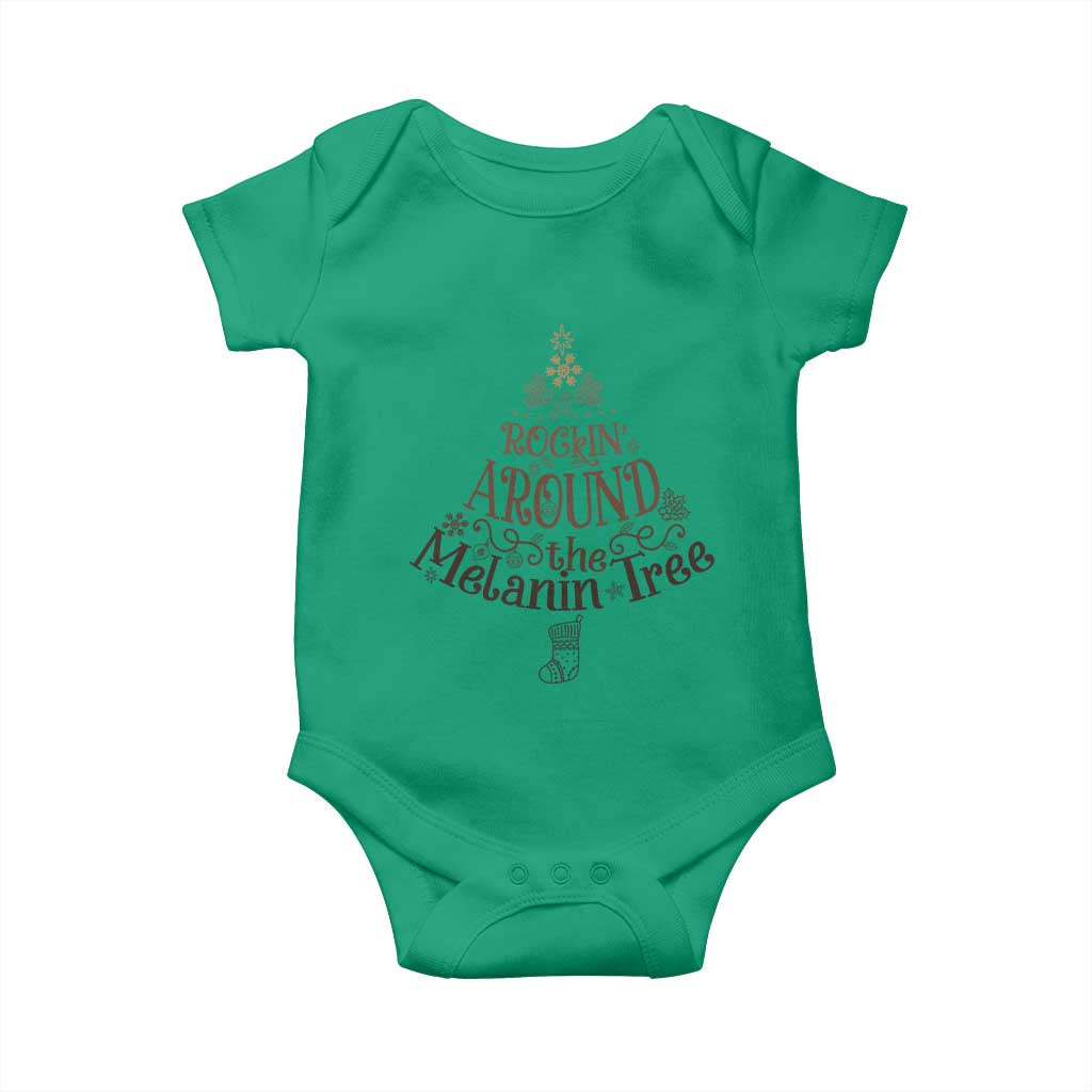 Christmas African American Baby Onesie Rockin' Around The Melanin Tree Xmas TS11 Irish Green Print Your Wear