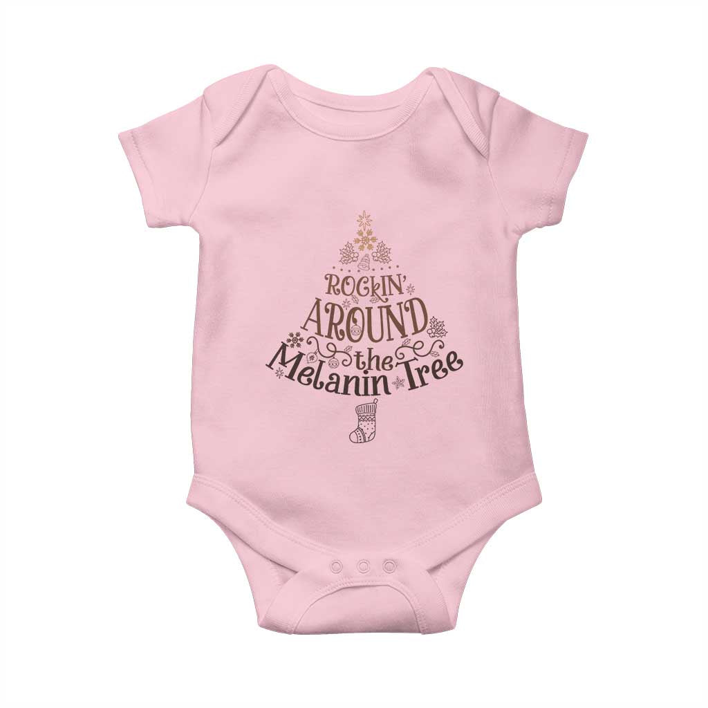 Christmas African American Baby Onesie Rockin' Around The Melanin Tree Xmas TS11 Light Pink Print Your Wear