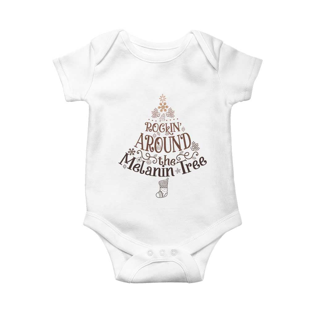 Christmas African American Baby Onesie Rockin' Around The Melanin Tree Xmas TS11 White Print Your Wear