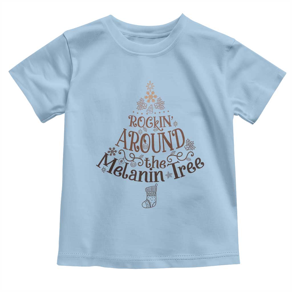 Christmas African American Baby Shirt Rockin' Around The Melanin Tree Xmas TS11 Light Blue Print Your Wear