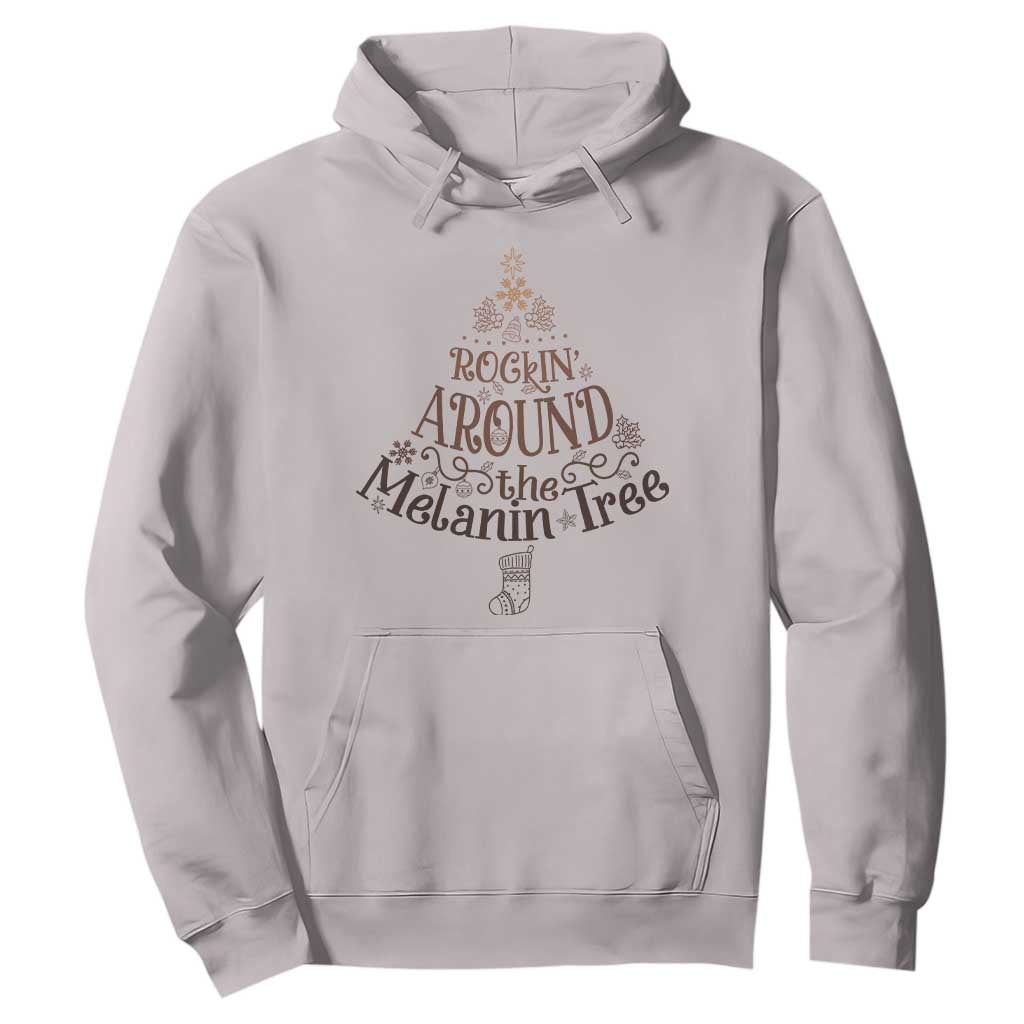 Christmas African American Hoodie Rockin' Around The Melanin Tree Xmas TS11 Ice Gray Print Your Wear