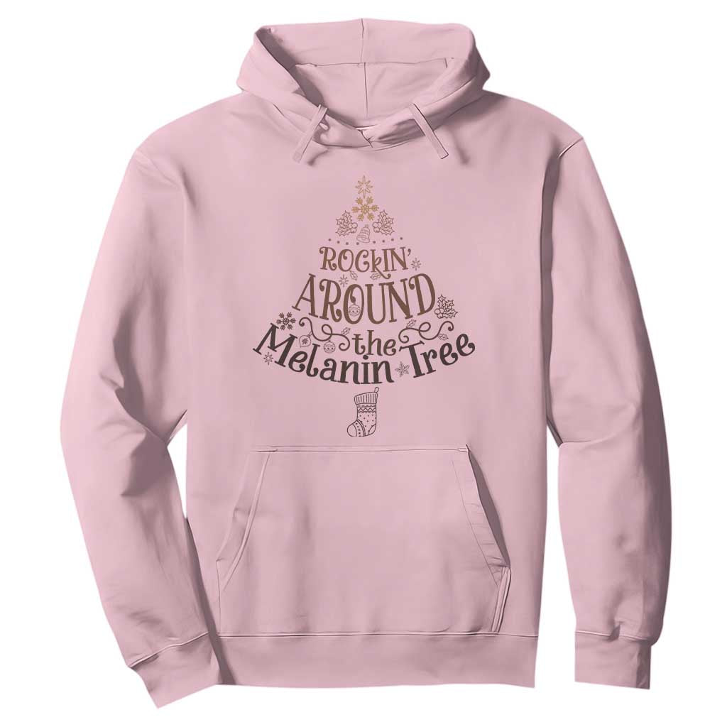 Christmas African American Hoodie Rockin' Around The Melanin Tree Xmas TS11 Light Pink Print Your Wear
