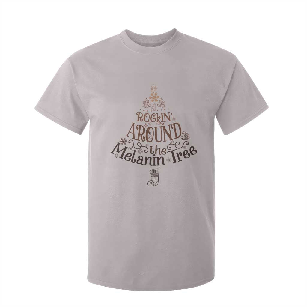 Christmas African American T Shirt For Kid Rockin' Around The Melanin Tree Xmas TS11 Ice Gray Print Your Wear