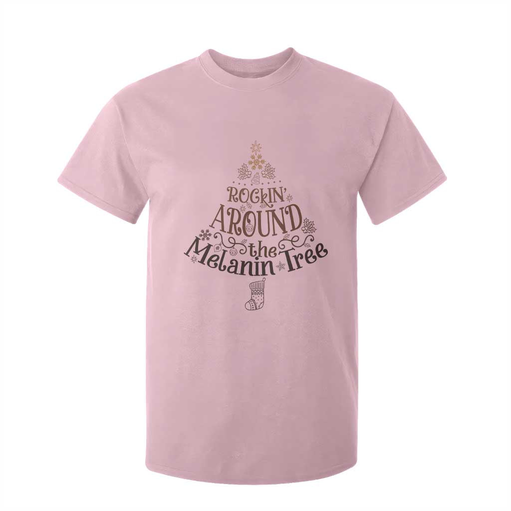 Christmas African American T Shirt For Kid Rockin' Around The Melanin Tree Xmas TS11 Light Pink Print Your Wear