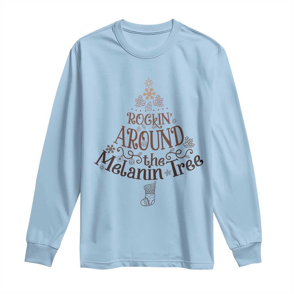 Christmas African American Long Sleeve Shirt Rockin' Around The Melanin Tree Xmas TS11 Light Blue Print Your Wear