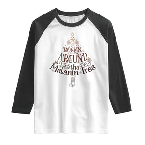 Christmas African American Raglan Shirt Rockin' Around The Melanin Tree Xmas TS11 White Black Print Your Wear