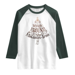 Christmas African American Raglan Shirt Rockin' Around The Melanin Tree Xmas TS11 White Dark Forest Green Print Your Wear