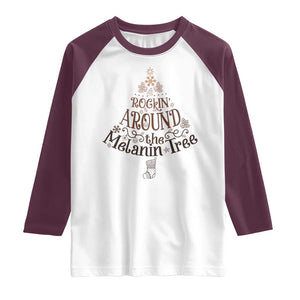 Christmas African American Raglan Shirt Rockin' Around The Melanin Tree Xmas TS11 White Maroon Print Your Wear