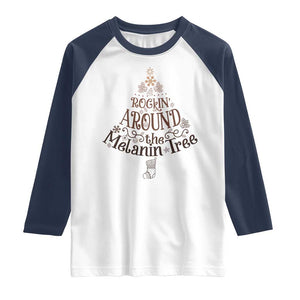 Christmas African American Raglan Shirt Rockin' Around The Melanin Tree Xmas TS11 White Navy Print Your Wear