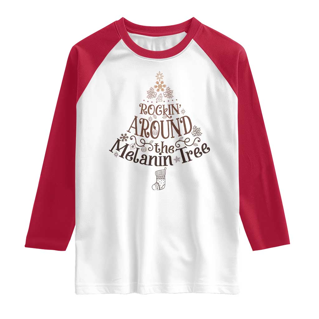 Christmas African American Raglan Shirt Rockin' Around The Melanin Tree Xmas TS11 White Red Print Your Wear