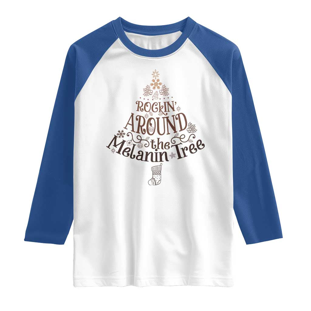Christmas African American Raglan Shirt Rockin' Around The Melanin Tree Xmas TS11 White Royal Print Your Wear