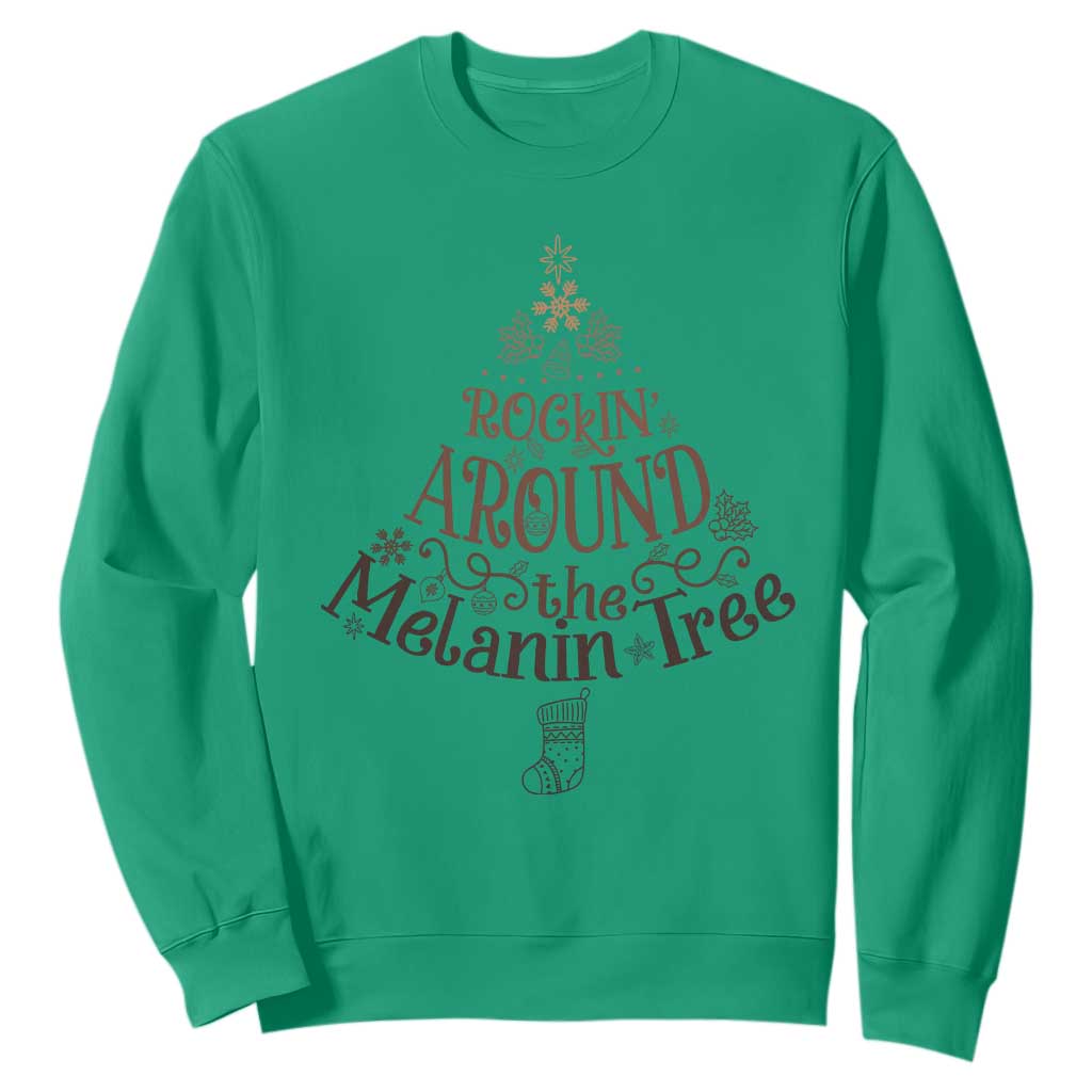 Christmas African American Sweatshirt Rockin' Around The Melanin Tree Xmas TS11 Irish Green Print Your Wear