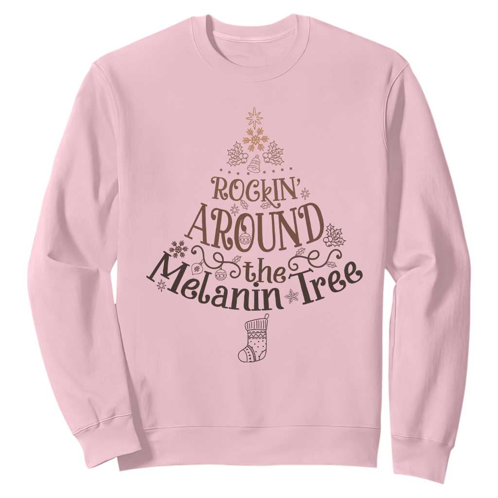 Christmas African American Sweatshirt Rockin' Around The Melanin Tree Xmas TS11 Light Pink Print Your Wear