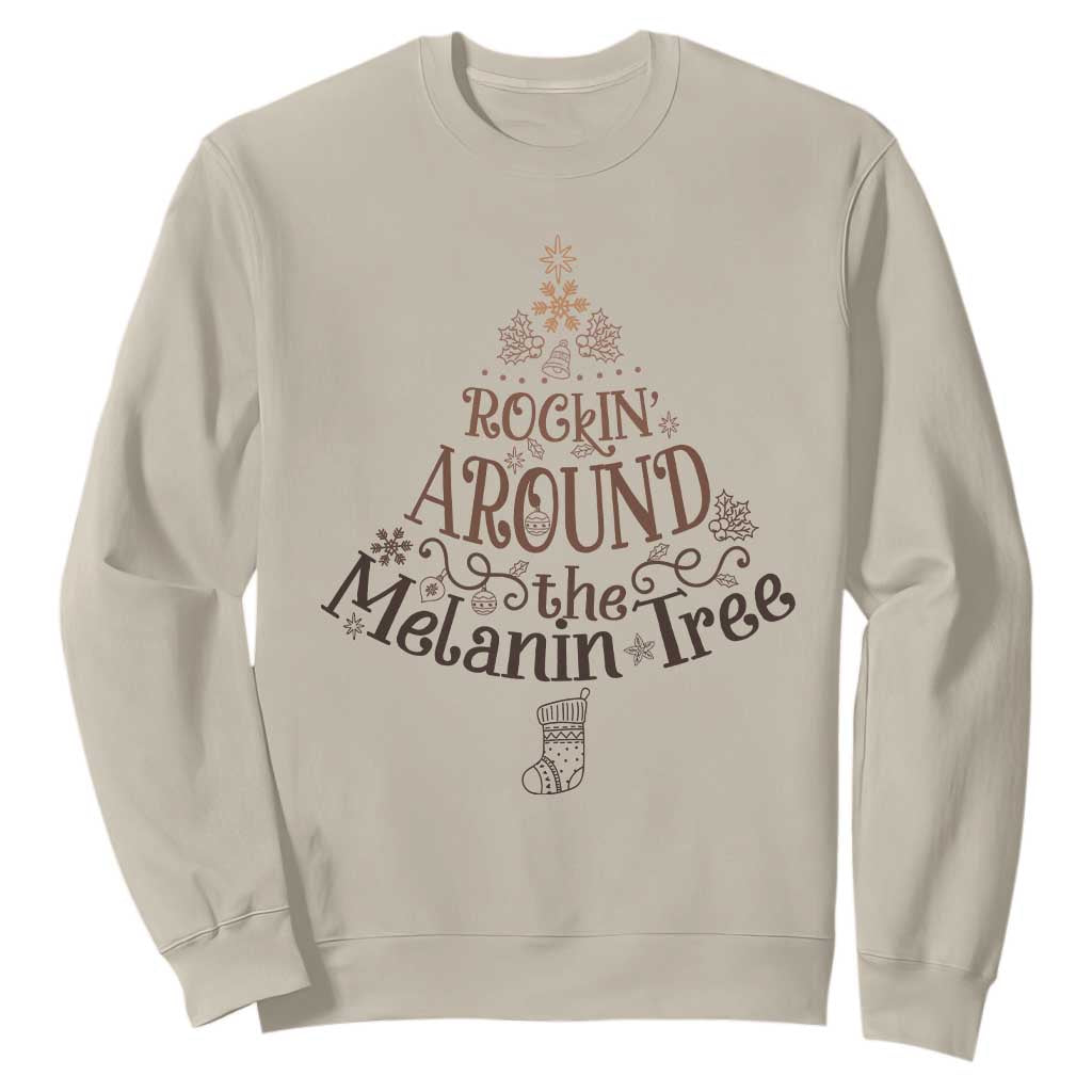 Christmas African American Sweatshirt Rockin' Around The Melanin Tree Xmas TS11 Sand Print Your Wear