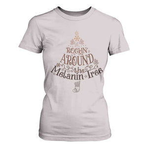 Christmas African American T Shirt For Women Rockin' Around The Melanin Tree Xmas TS11 Ice Gray Print Your Wear