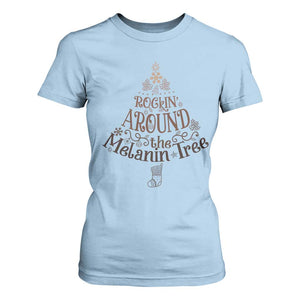 Christmas African American T Shirt For Women Rockin' Around The Melanin Tree Xmas TS11 Light Blue Print Your Wear