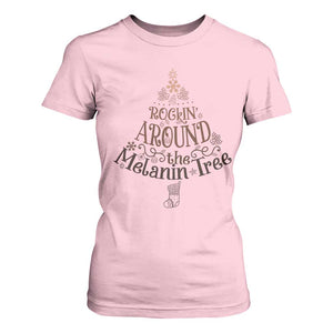 Christmas African American T Shirt For Women Rockin' Around The Melanin Tree Xmas TS11 Light Pink Print Your Wear