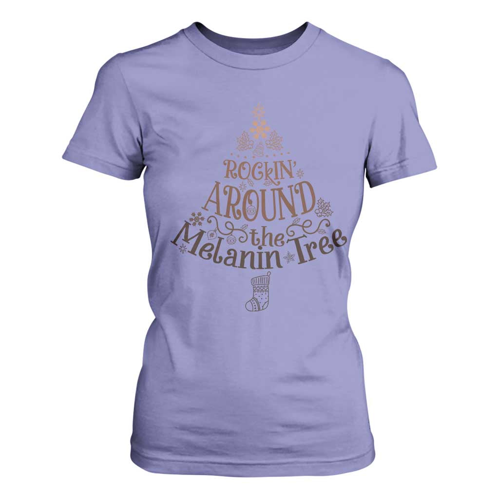 Christmas African American T Shirt For Women Rockin' Around The Melanin Tree Xmas TS11 Violet Print Your Wear