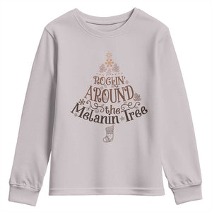 Christmas African American Youth Sweatshirt Rockin' Around The Melanin Tree Xmas TS11 Ice Gray Print Your Wear