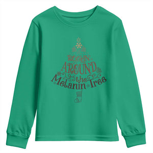 Christmas African American Youth Sweatshirt Rockin' Around The Melanin Tree Xmas TS11 Irish Green Print Your Wear
