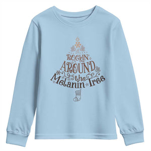 Christmas African American Youth Sweatshirt Rockin' Around The Melanin Tree Xmas TS11 Light Blue Print Your Wear