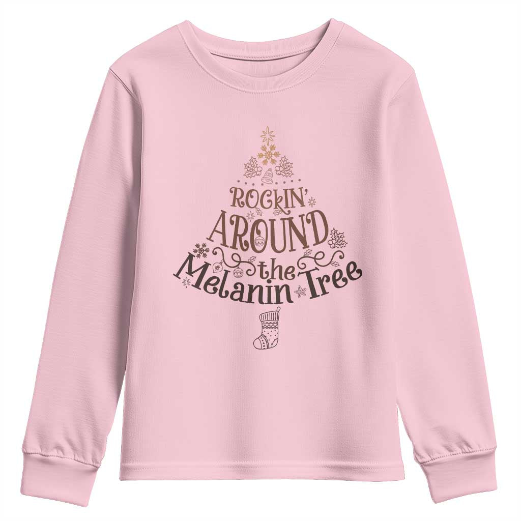 Christmas African American Youth Sweatshirt Rockin' Around The Melanin Tree Xmas TS11 Light Pink Print Your Wear