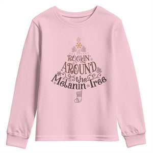 Christmas African American Youth Sweatshirt Rockin' Around The Melanin Tree Xmas TS11 Light Pink Print Your Wear