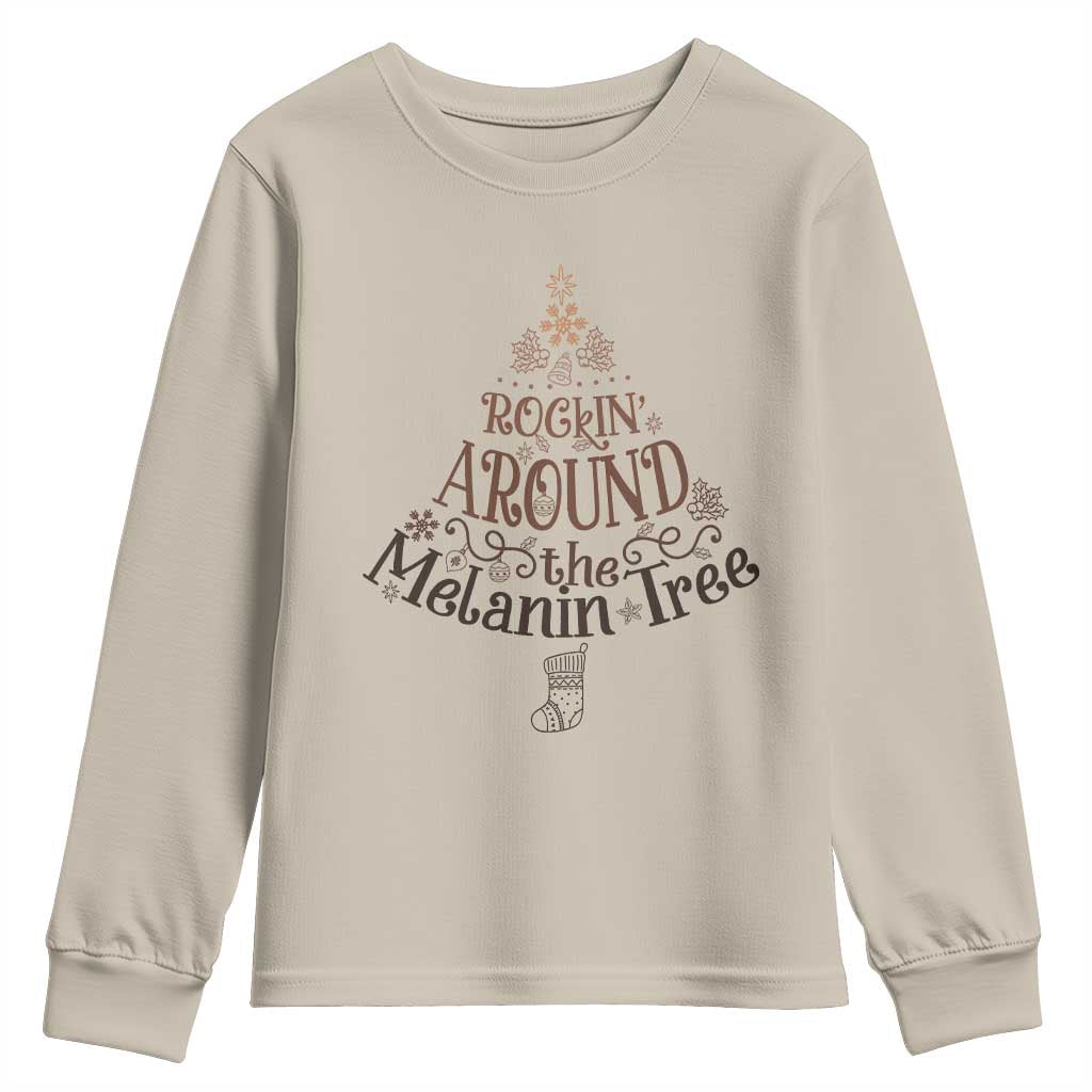 Christmas African American Youth Sweatshirt Rockin' Around The Melanin Tree Xmas TS11 Sand Print Your Wear