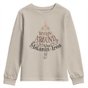 Christmas African American Youth Sweatshirt Rockin' Around The Melanin Tree Xmas TS11 Sand Print Your Wear