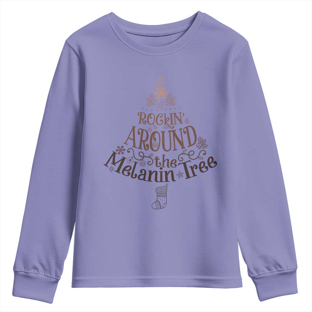 Christmas African American Youth Sweatshirt Rockin' Around The Melanin Tree Xmas TS11 Violet Print Your Wear