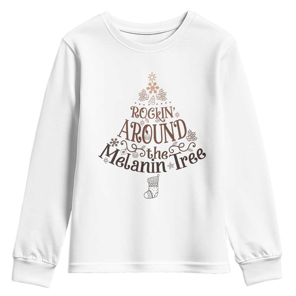 Christmas African American Youth Sweatshirt Rockin' Around The Melanin Tree Xmas TS11 White Print Your Wear