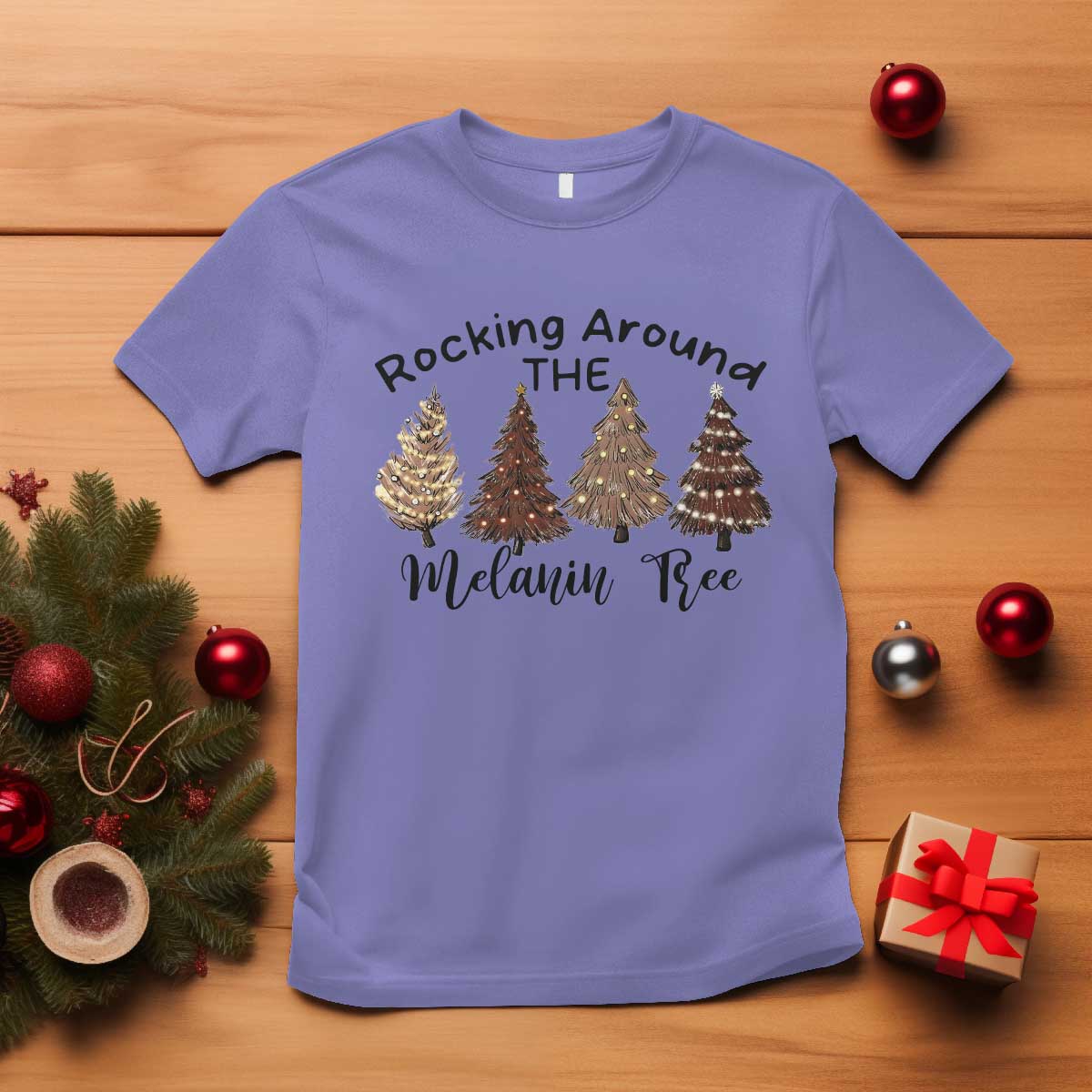 Christmas African American T Shirt Rocking Around The Melanin Tree Xmas Tree TS11 Violet Print Your Wear