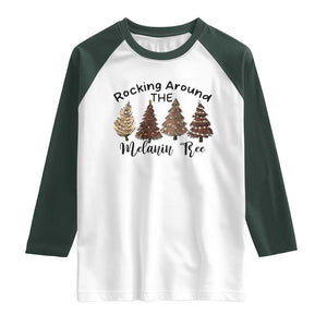 Christmas African American Raglan Shirt Rocking Around The Melanin Tree Xmas Tree TS11 White Dark Forest Green Print Your Wear