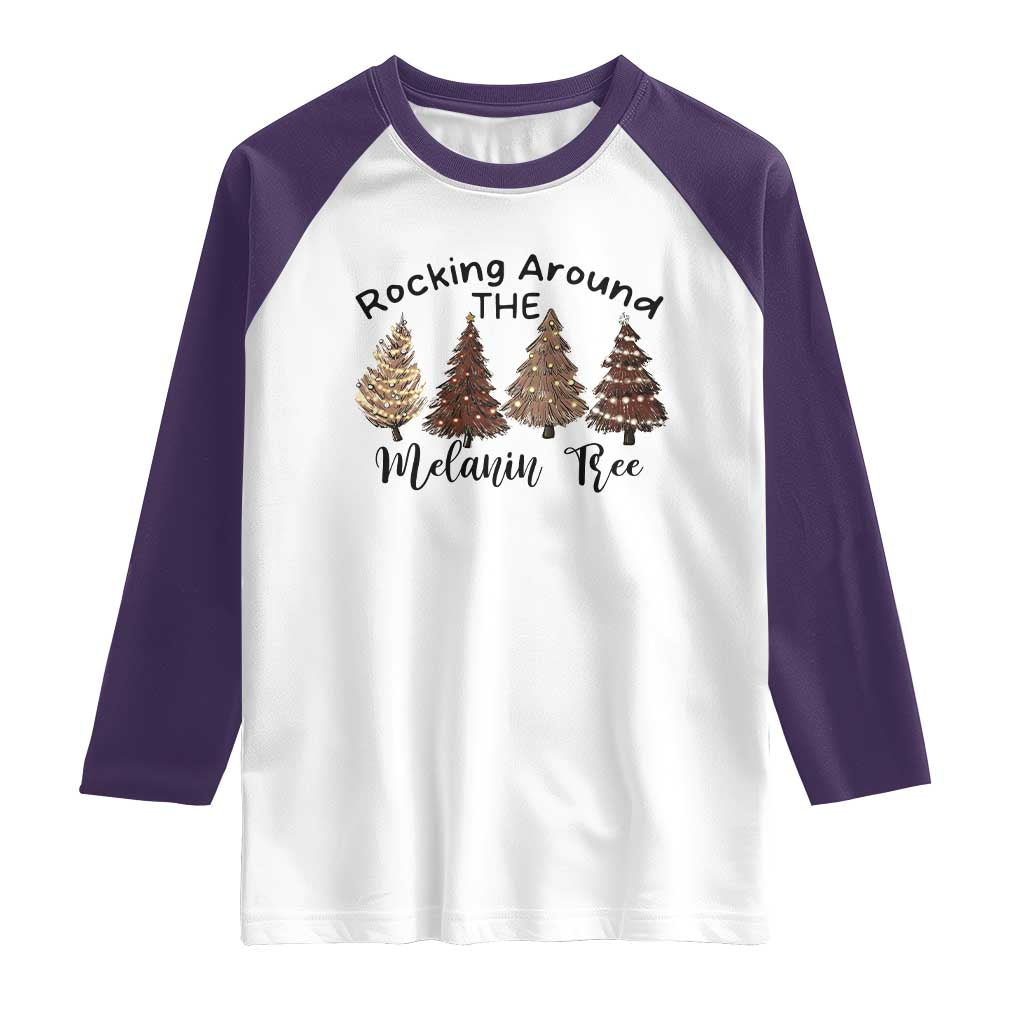 Christmas African American Raglan Shirt Rocking Around The Melanin Tree Xmas Tree TS11 White Purple Print Your Wear