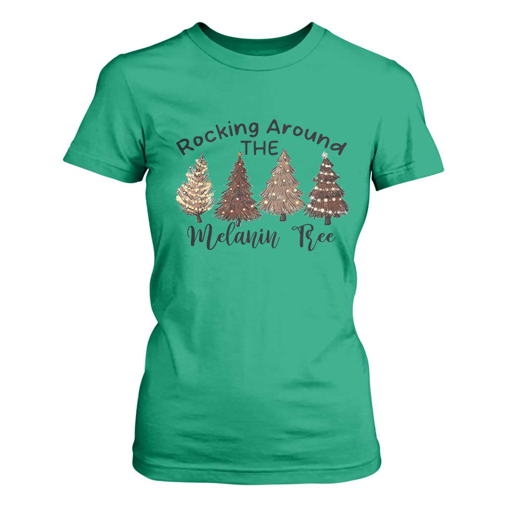 Christmas African American T Shirt For Women Rocking Around The Melanin Tree Xmas Tree TS11 Irish Green Print Your Wear