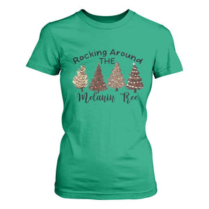 Christmas African American T Shirt For Women Rocking Around The Melanin Tree Xmas Tree TS11 Irish Green Print Your Wear