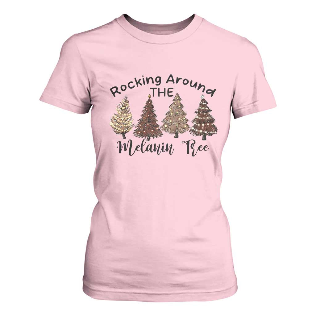 Christmas African American T Shirt For Women Rocking Around The Melanin Tree Xmas Tree TS11 Light Pink Print Your Wear