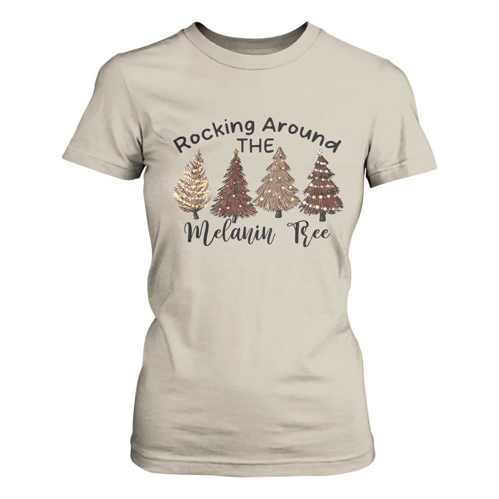 Christmas African American T Shirt For Women Rocking Around The Melanin Tree Xmas Tree TS11 Sand Print Your Wear