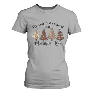 Christmas African American T Shirt For Women Rocking Around The Melanin Tree Xmas Tree TS11 Sport Gray Print Your Wear