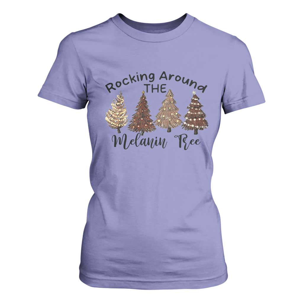 Christmas African American T Shirt For Women Rocking Around The Melanin Tree Xmas Tree TS11 Violet Print Your Wear